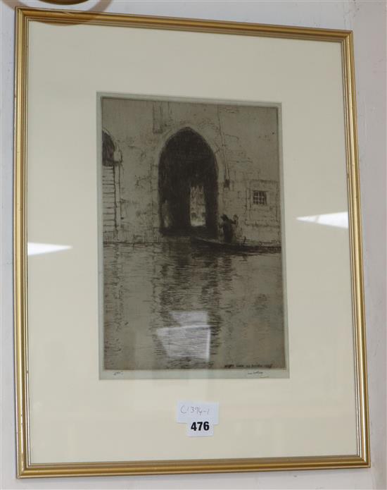 James McBey, etching, Sotto Portico, Venice, signed in ink, 32 x 22cm